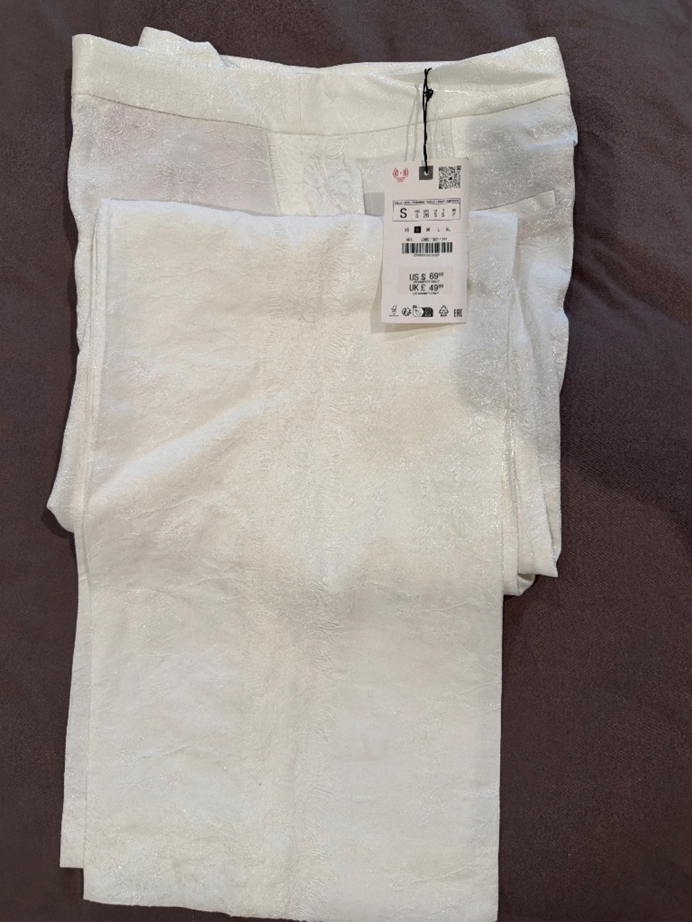 Zara White Textured Wide-Leg Pants | NWT | Sze Small